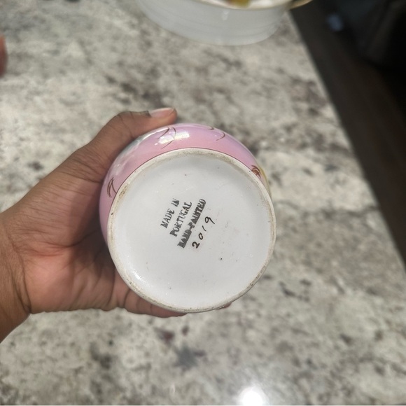 Hand Painted Porcelain Vase Made In Portugal Pink Floral Easter Home Decor - Picture 7 of 7